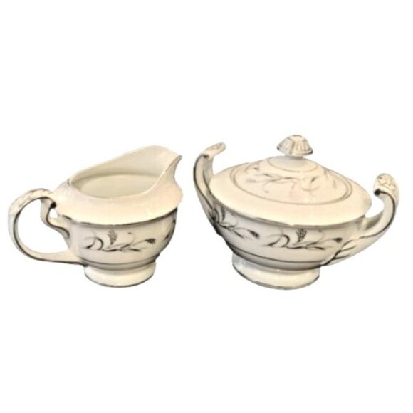 Harmony House Platinum Garland Sugar Bowl & Lid and Creamer Made in Japan - Picture 1 of 6